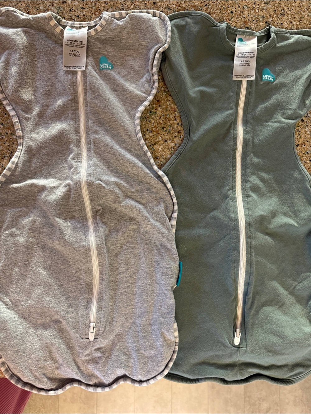 Love to Dream Newborn Zip Swaddle Pair - Gray & Sage